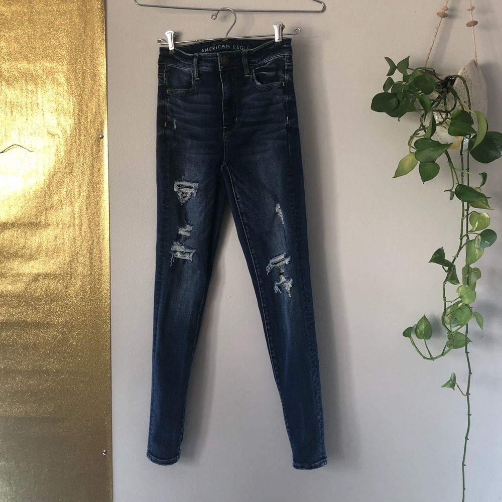 American Eagle super high rise ripped jeans